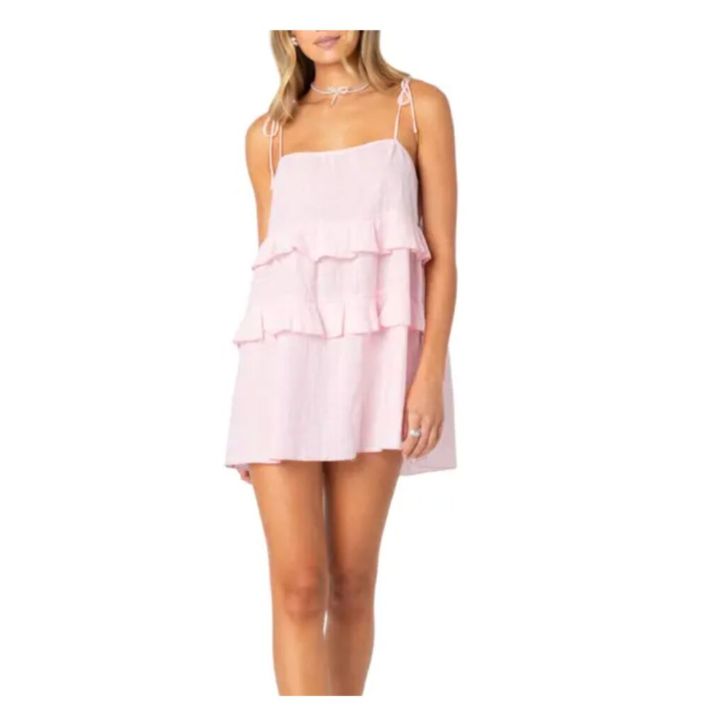 NWT Edikted Dorothia Tiered Mini Dress Pink Med